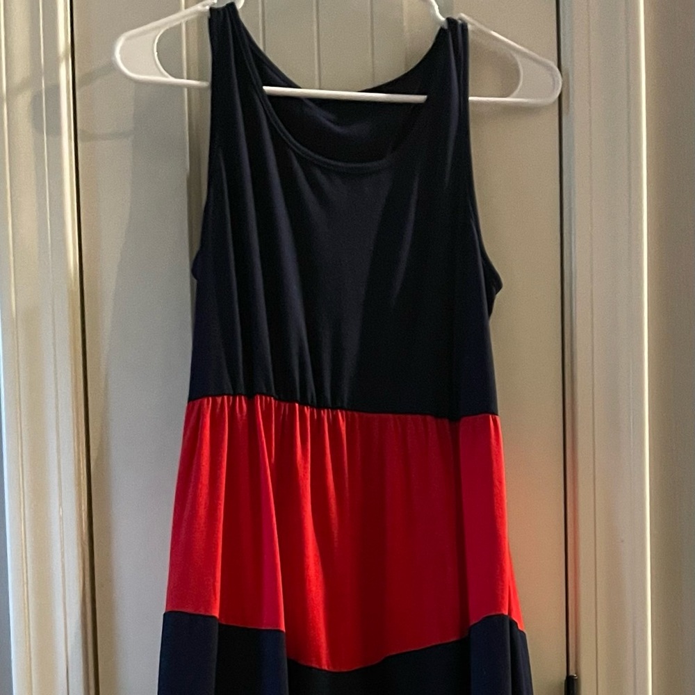 Beautiful long red white and blue dress bought online, never worn. S/M